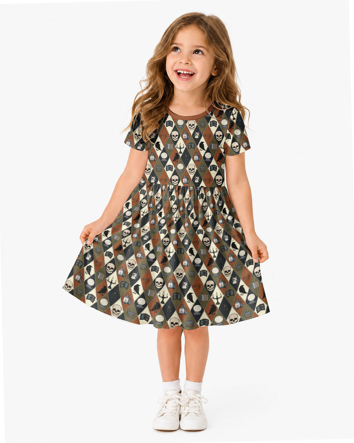 Retro Gothic Halloween Patchwork Bamboo Twirl Dress