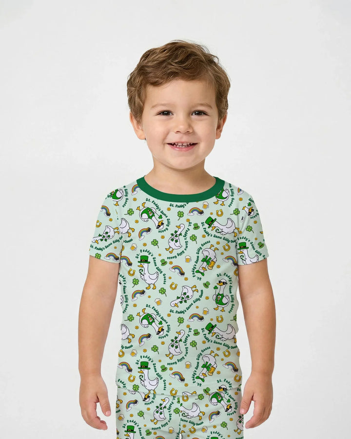 St. Patrick's Day Silly Goose Bamboo Two Piece Short Sleeve Pajama Set
