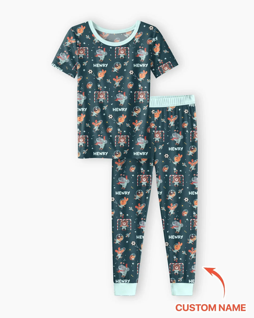 Space Soccer Bamboo Two Piece Short Sleeve Pajama Set