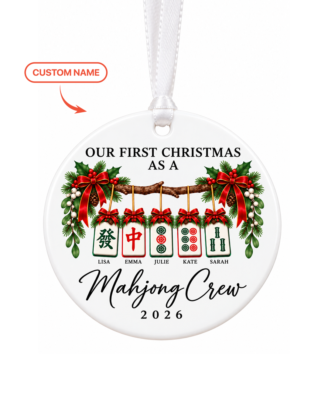 Custom Name Mahjong Crew Ceramic Ornament