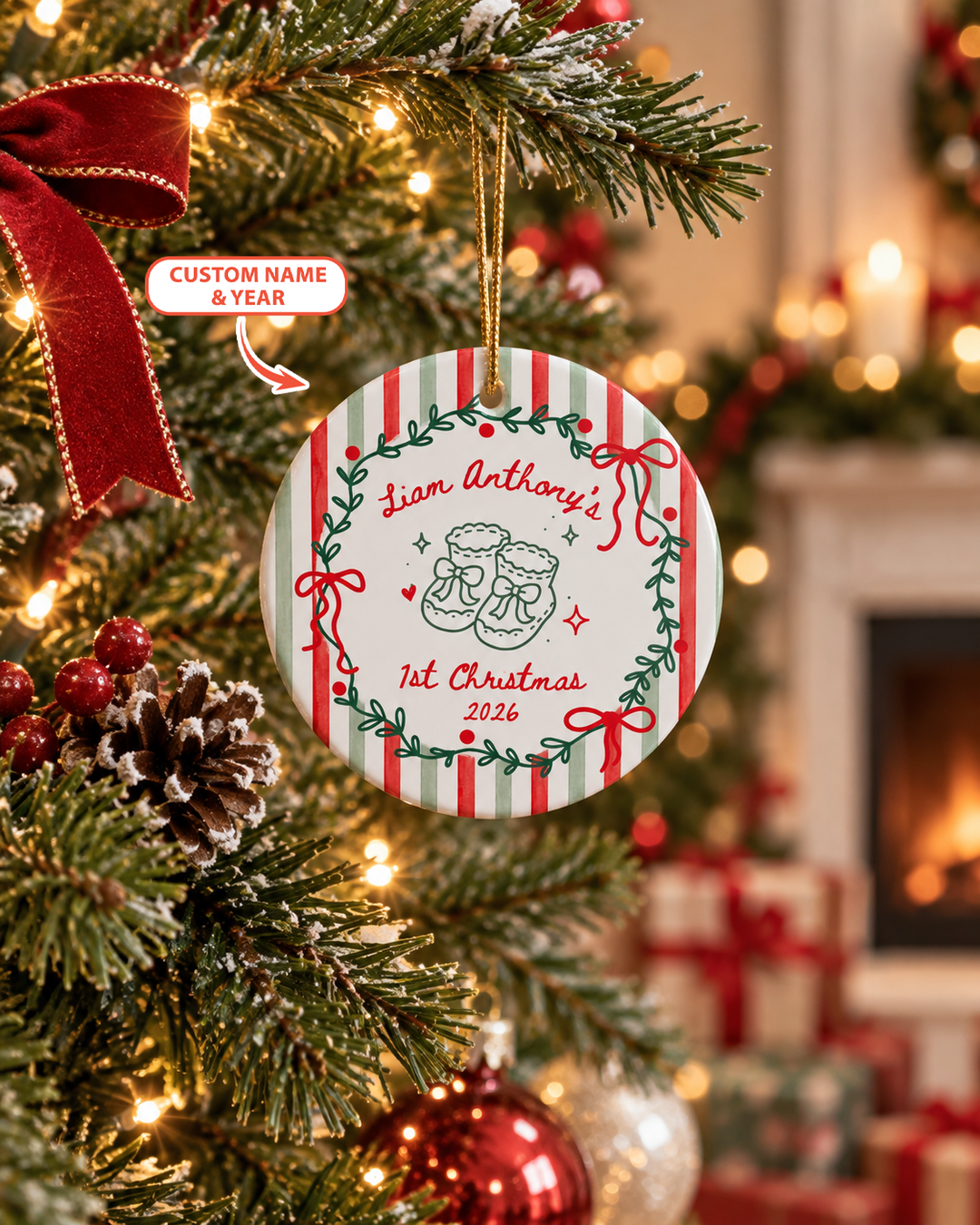 Whimsical First Christmas Ceramic Ornament