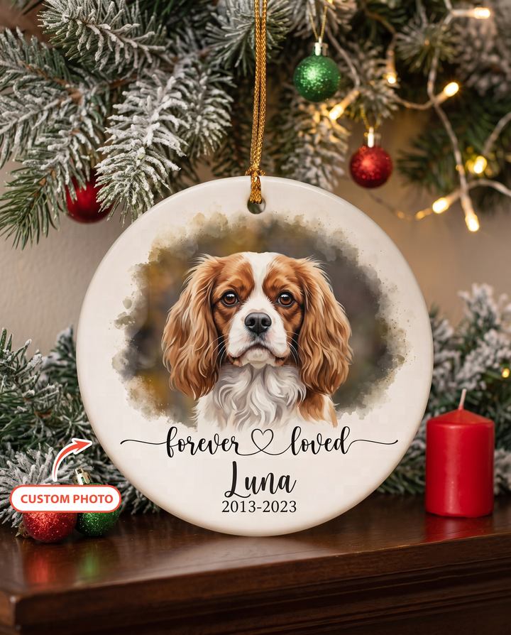 Custom Pet Photo Forever Loved Ceramic Ornament