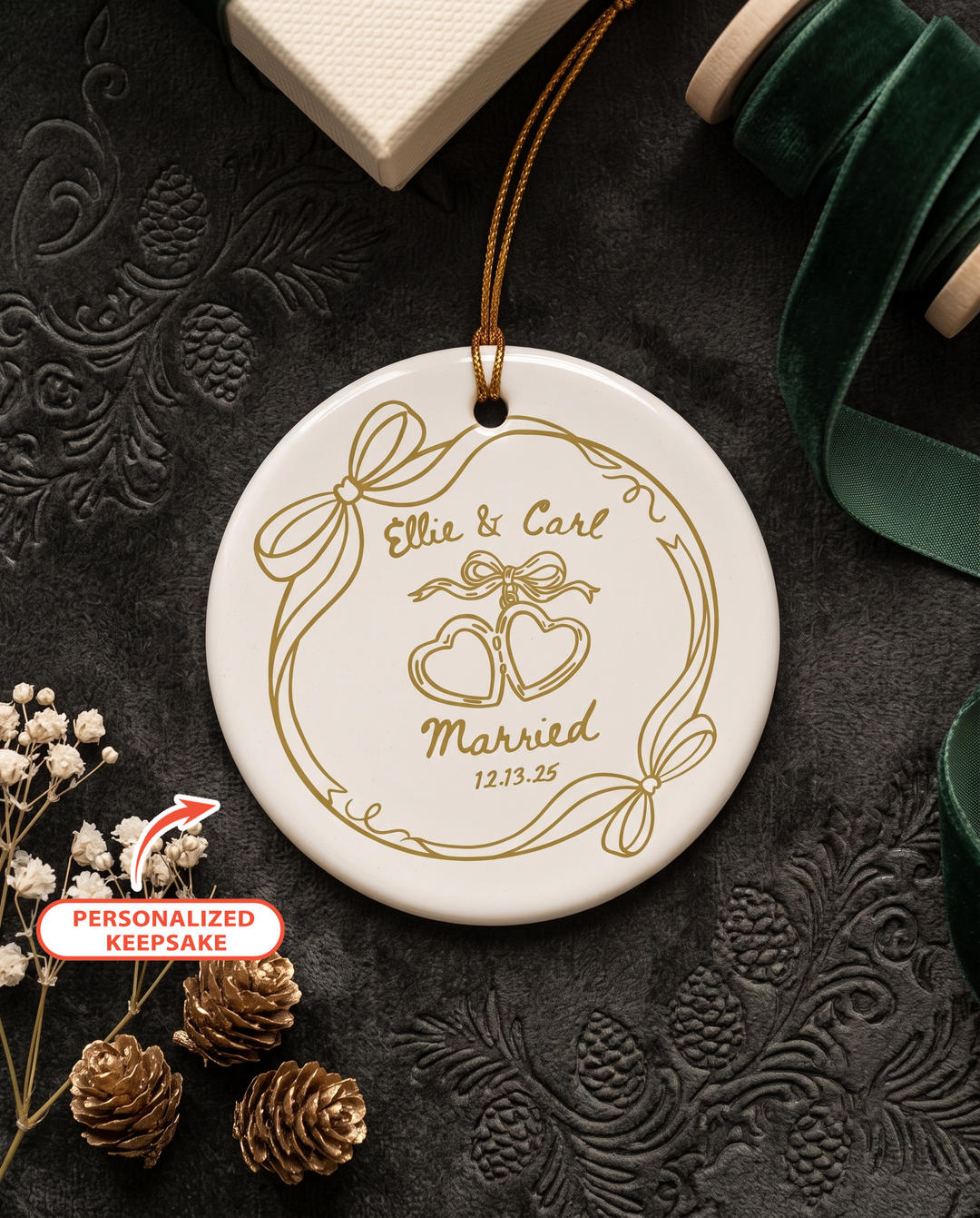 Personalized Whimsical Engagement Ceramic Ornament