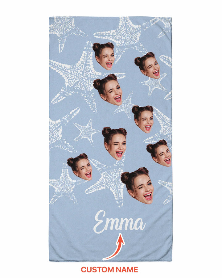 Custom Photo Starfish With Names Bamboo Beach Towel
