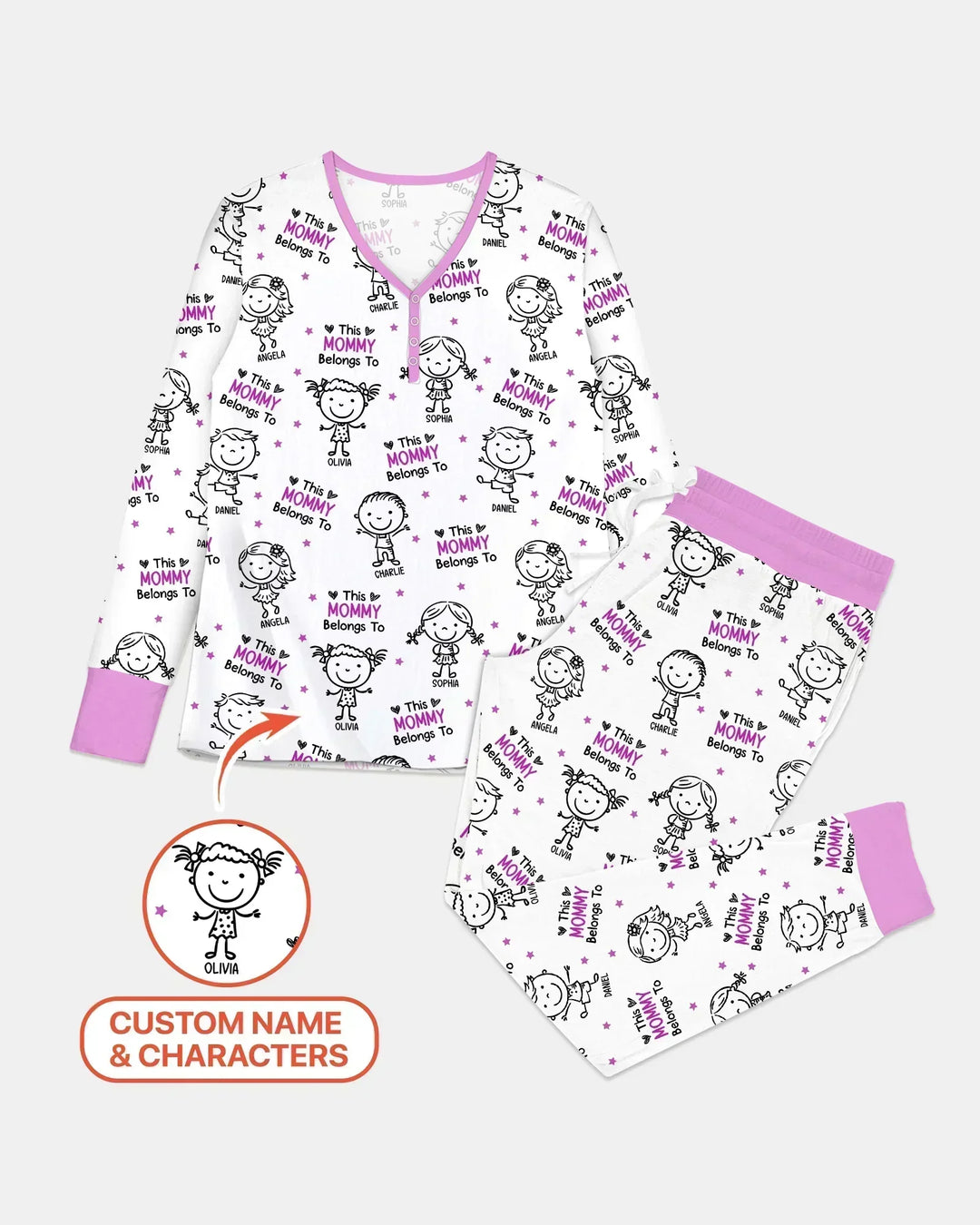 Custom Name "This Mommy Belongs To" Doodle Bamboo Women Pajama Set