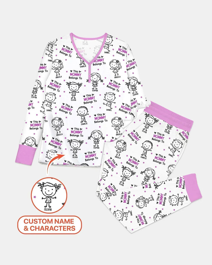 Custom Name "This Mommy Belongs To" Doodle Bamboo Women Pajama Set