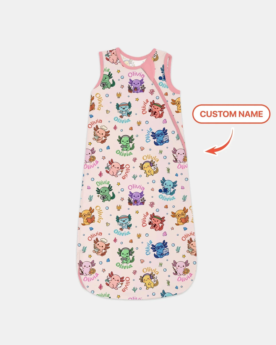 Custom Name Cute Hobby Axolotl Bamboo Sleep Bag