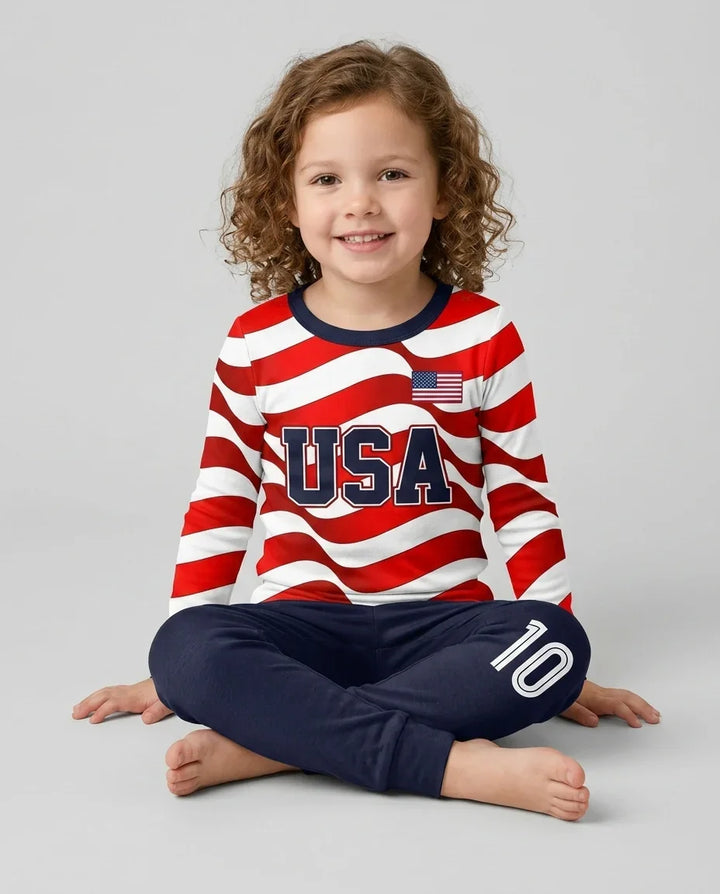 Custom Name USA Spirit Bamboo Two Piece Long Sleeve Pajama Set