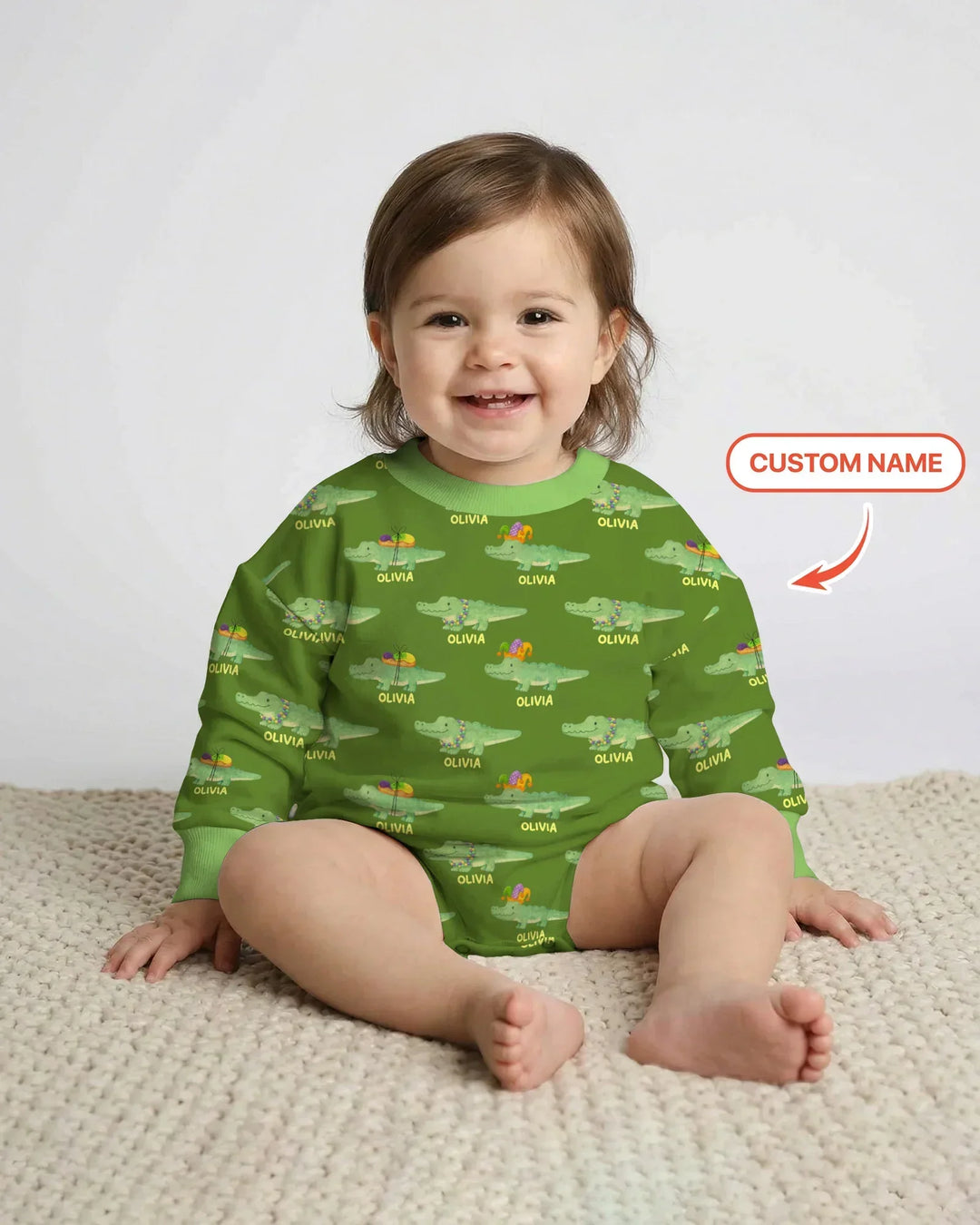 Custom Name Mardi Gras Gator Bamboo Bubble Romper