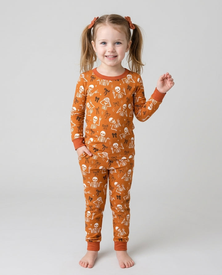 Funny Skeleton Bamboo Two Piece Long Sleeve Pajama Set