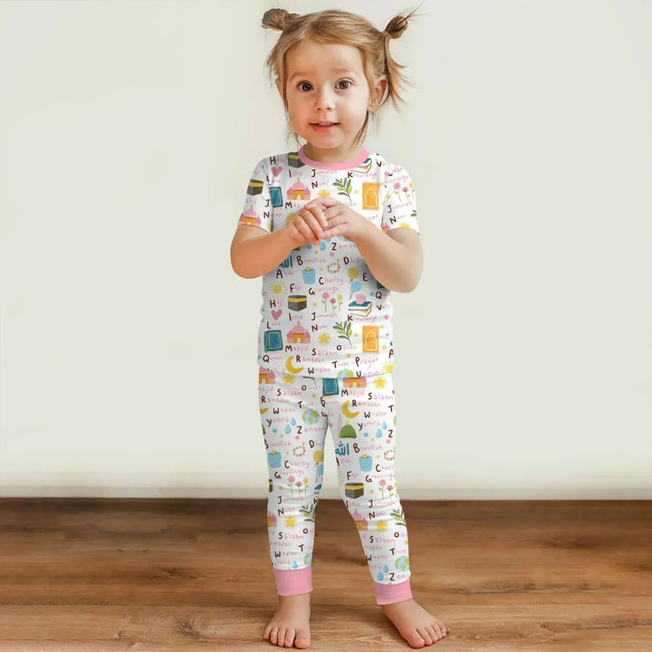 Islamic Alphabet Bamboo Two Piece Short Sleeve Pajama Set