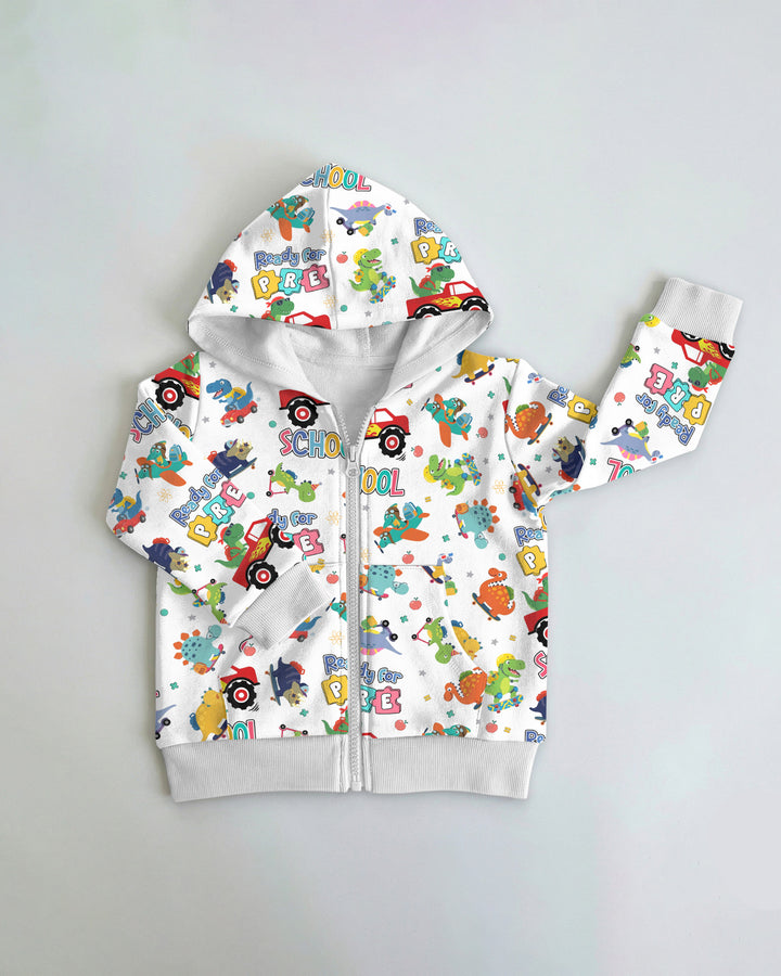 First Day of Preschool T-Rex Bamboo Zip Hoodie
