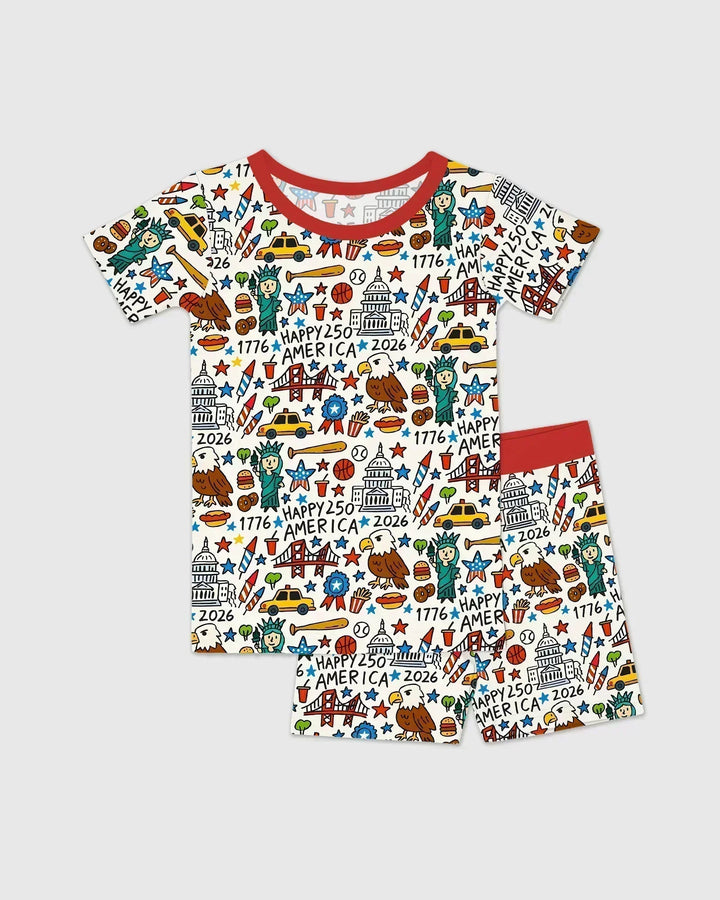 Doodle America 250th Anniversary Family Bamboo Two Piece Short Sleeve Shorts Pajama Set