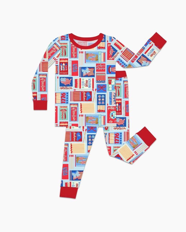 Patriotic Matchbox Family Matching Bamboo Two Piece Long Sleeve Pajama Set
