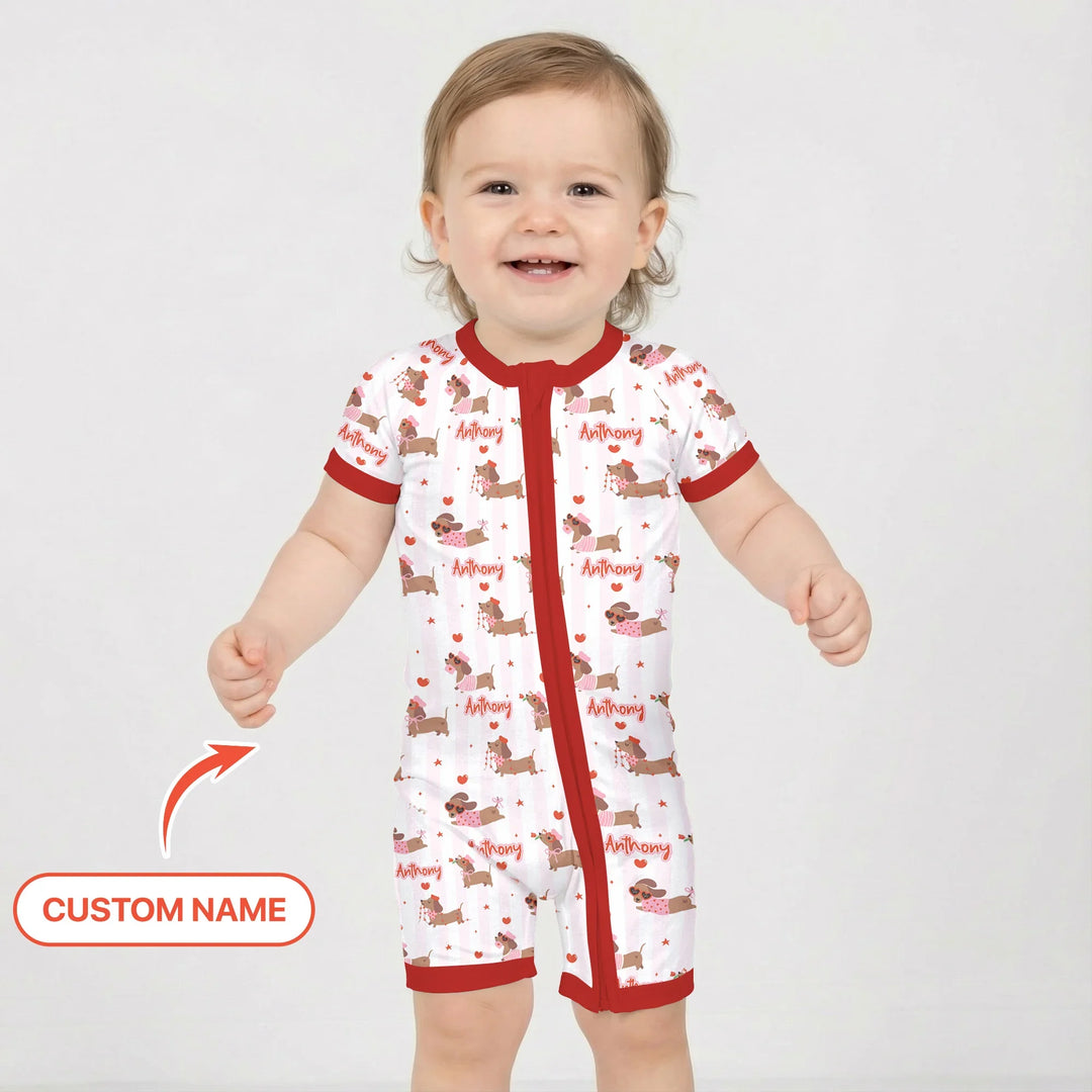 Custom Name Valentine Dachshund Family Matching Bamboo Shorty Zippy