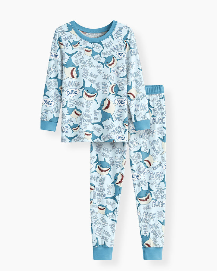 Dude Shark Bamboo Two Piece Long Sleeve Pajama Set