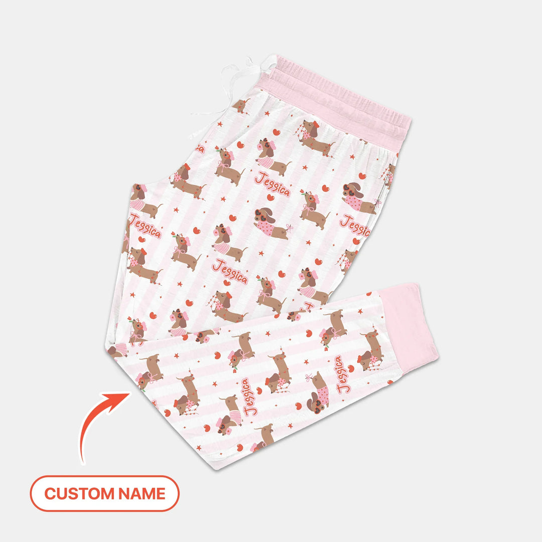 Custom Name Valentine Dachshund Family Matching Bamboo Women Pajama Set For Christmas