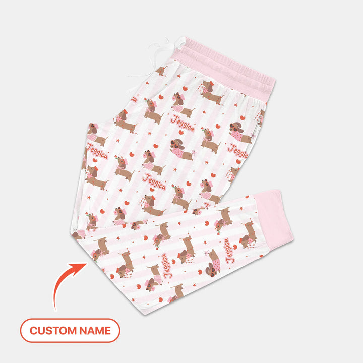 Custom Name Valentine Dachshund Family Matching Bamboo Women Pajama Set For Christmas
