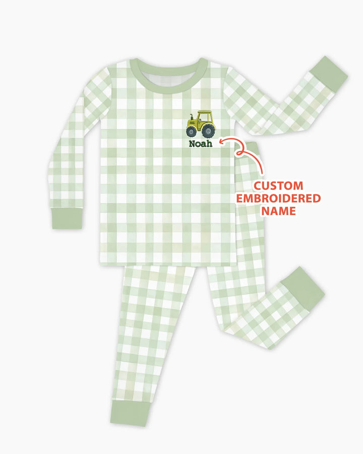 Personalized Embroidered Baby Boy Bamboo Two Piece Long Sleeve Pajama Set