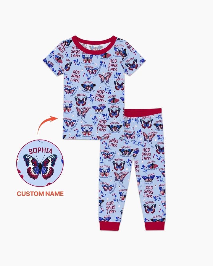 God Says I Am - Liberty Wings Custom Name Bamboo Two Piece Short Sleeve Pajama Set