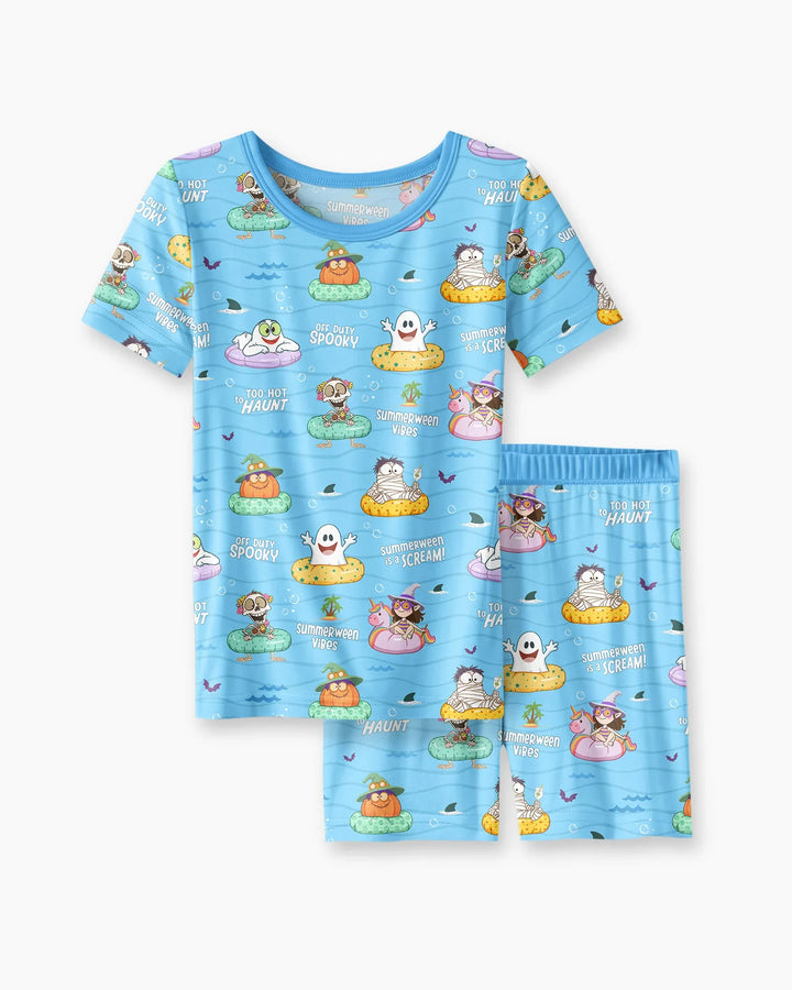 Summerween Cartoon Bamboo Two Piece Short Sleeve Shorts Pajama Set