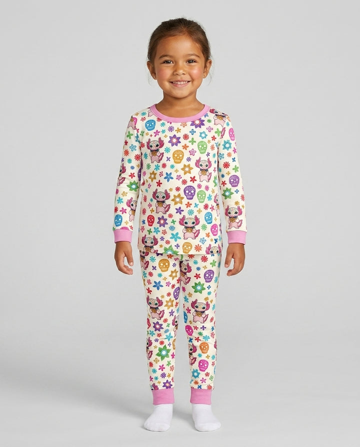 Sugar Skull Axolotl  Bamboo Two Piece Long Sleeve Pajama Set