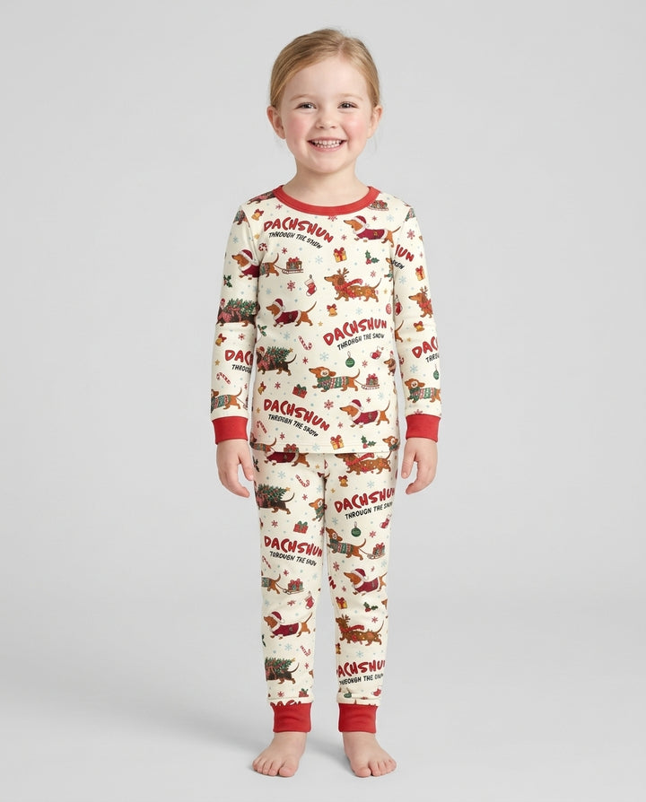 Dachshund Through The Snow Bamboo Two Piece Long Sleeve Pajama Set
