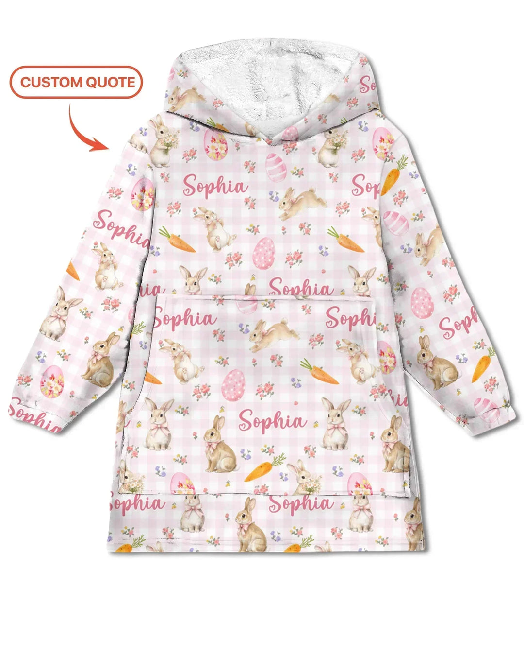 Custom Name Bunny Garden Bamboo Blanket Hoodie