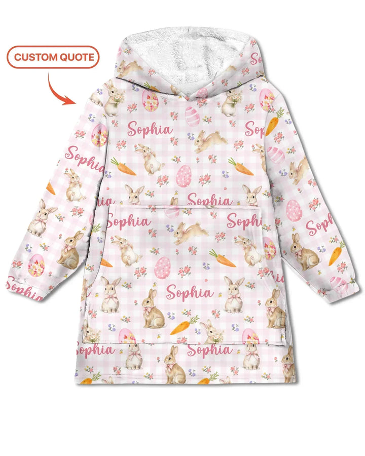 Custom Name Bunny Garden Bamboo Blanket Hoodie