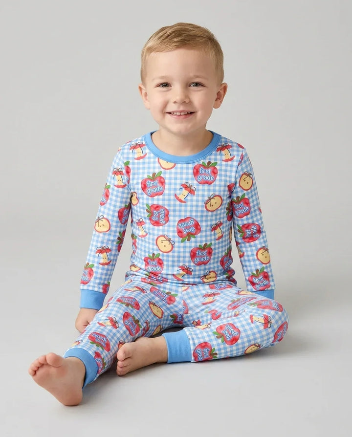Custom School Grade Apple Days Bamboo Two Piece Long Sleeve Pajama Set