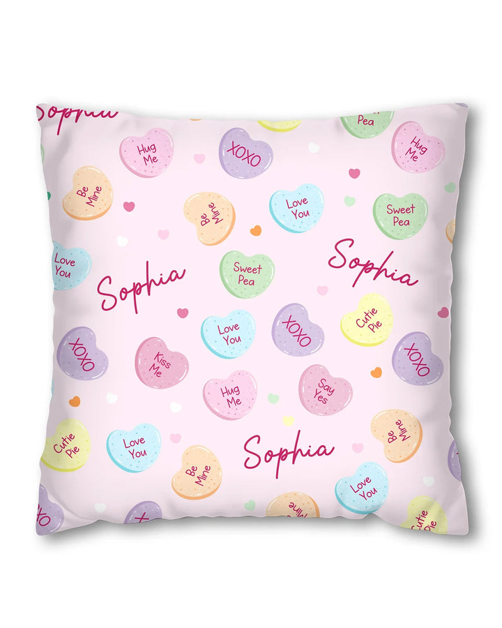 Custom Name Colorful Candy Hearts Family Matching Bamboo Pillow Case
