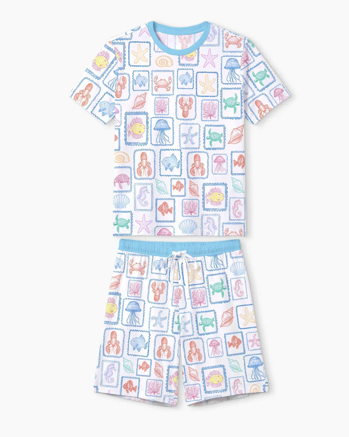 Coastal Treasures Family Matching Bamboo Men Short Sleeve Short Pajama Set