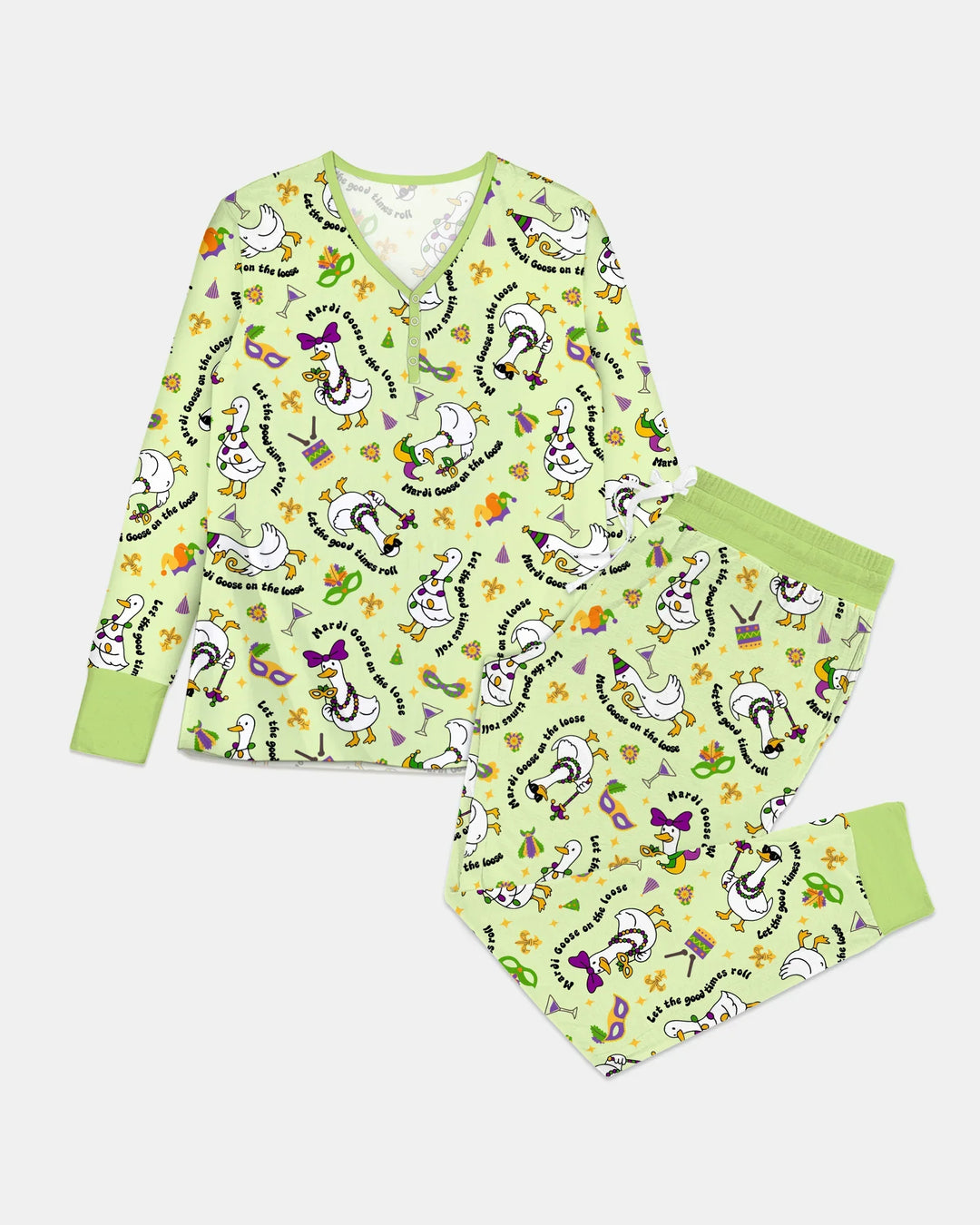 Mardi Gras Silly Goose Bamboo Women Pajama Set