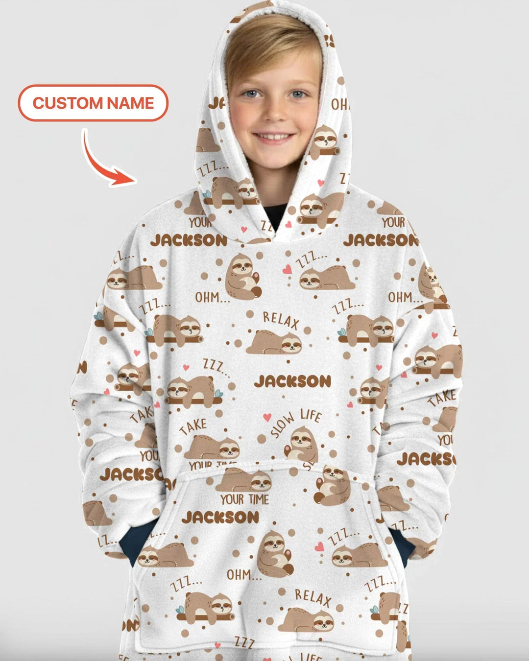 Custom Name Cute Sloth Bamboo Blanket Hoodie