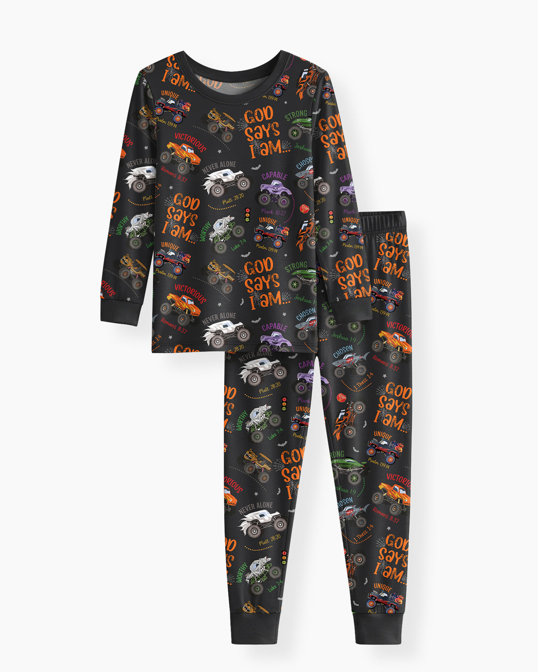 God Says I Am BOY Halloween Monster Truck  Bamboo Two Piece Long Sleeve Pajama Set