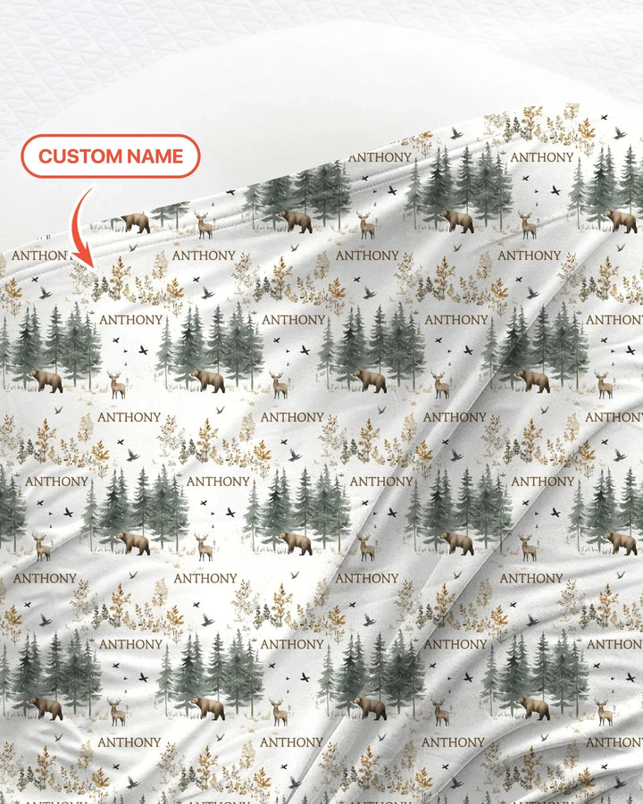 Custom Name Forest Bear Deer swaddle blanket