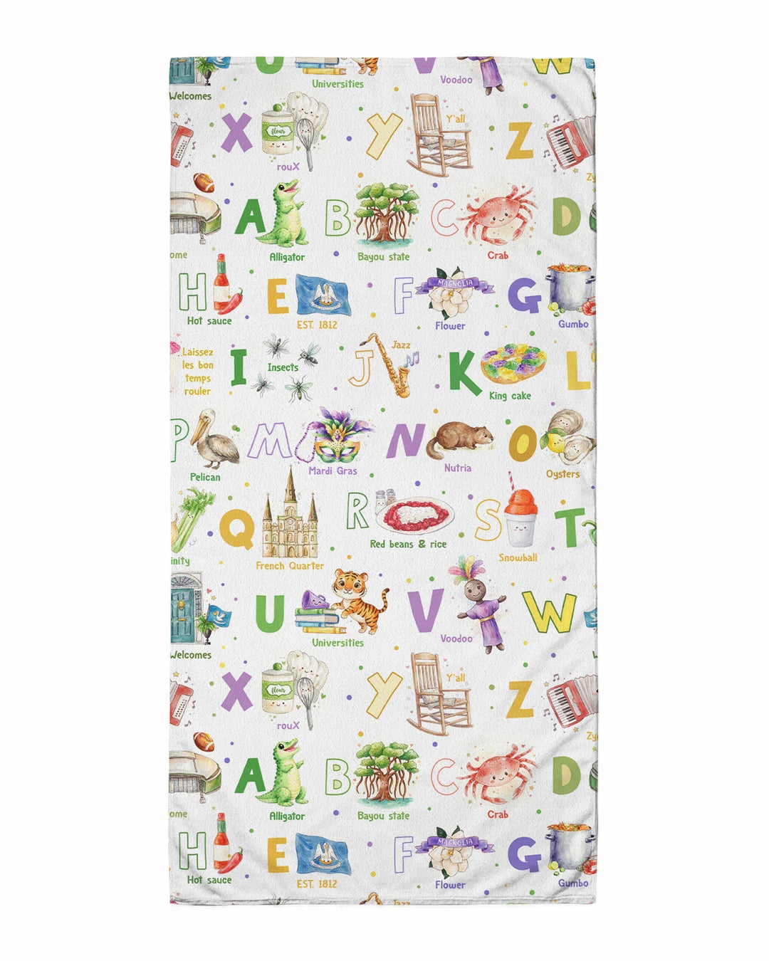 Alphabet of Lousiana Bamboo Beach Towel