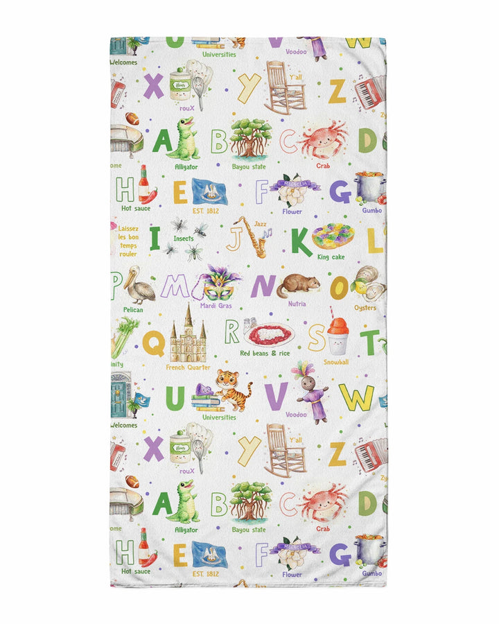 Alphabet of Lousiana Bamboo Beach Towel