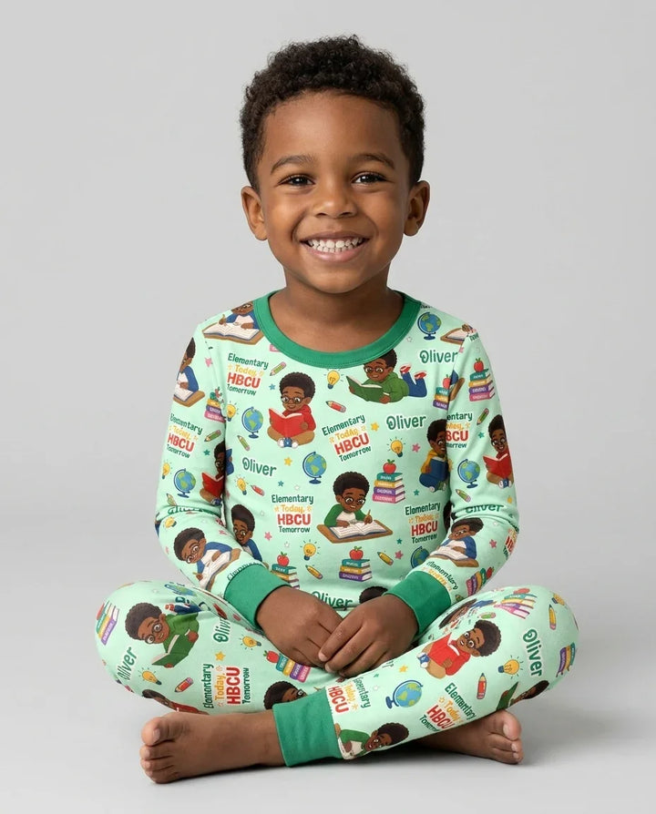 Custom Name Elementary Today HBCU Tomorrow Bamboo Two Piece Long Sleeve Pajama Set