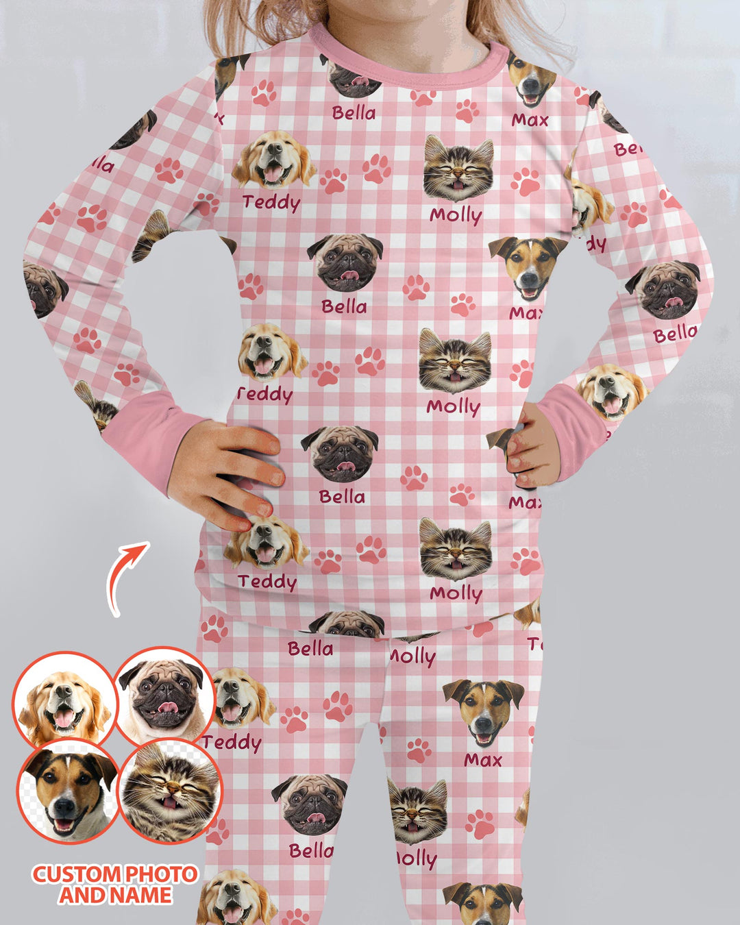Custom Pet Photo With Name Bamboo Two Piece Long Sleeve Pajama Set