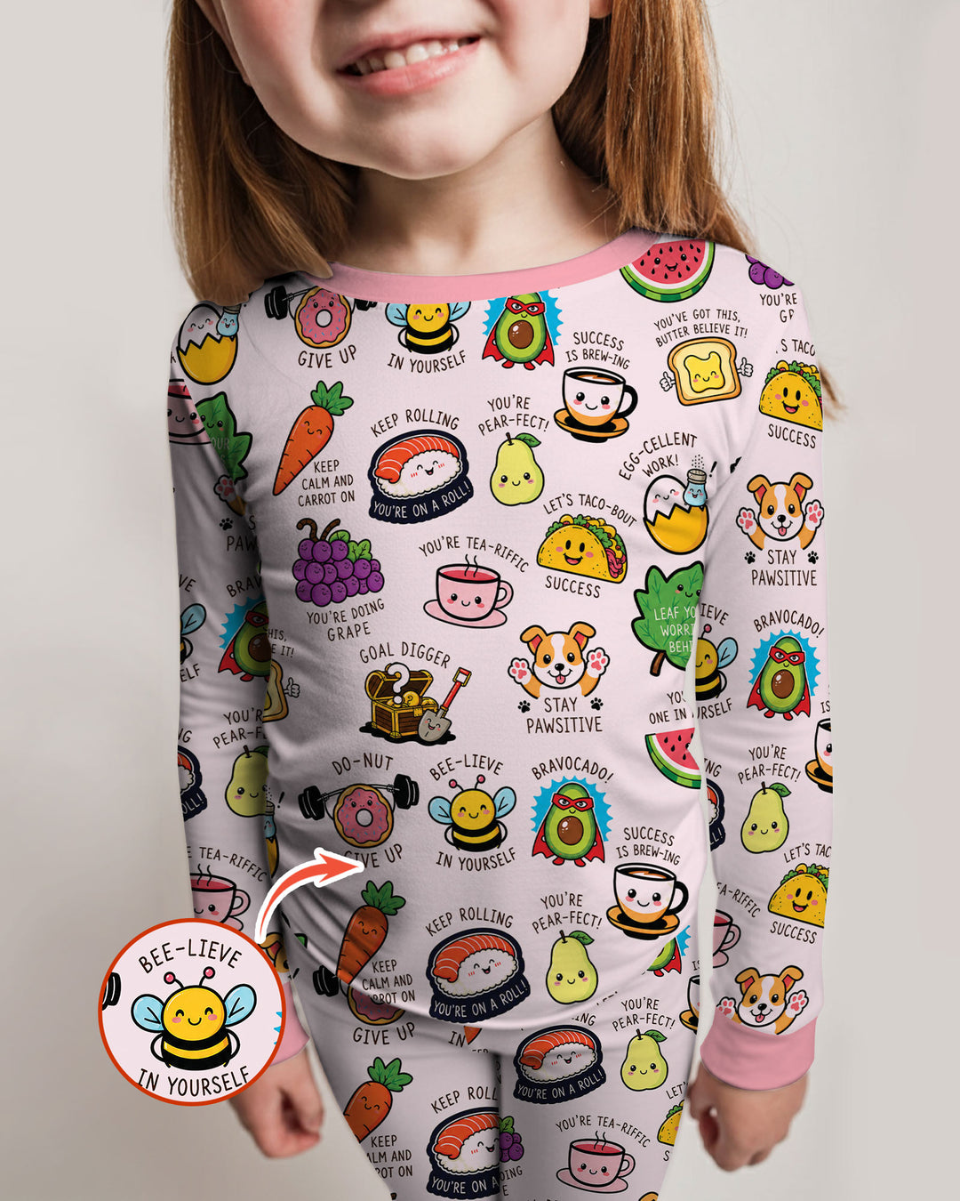 Cute Motivational Puns Bamboo Two Piece Long Sleeve Pajama Set