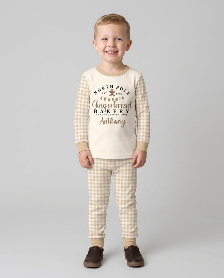 Custom Name Gingerbread Bakery Bamboo Two Piece Long Sleeve Pajama Set