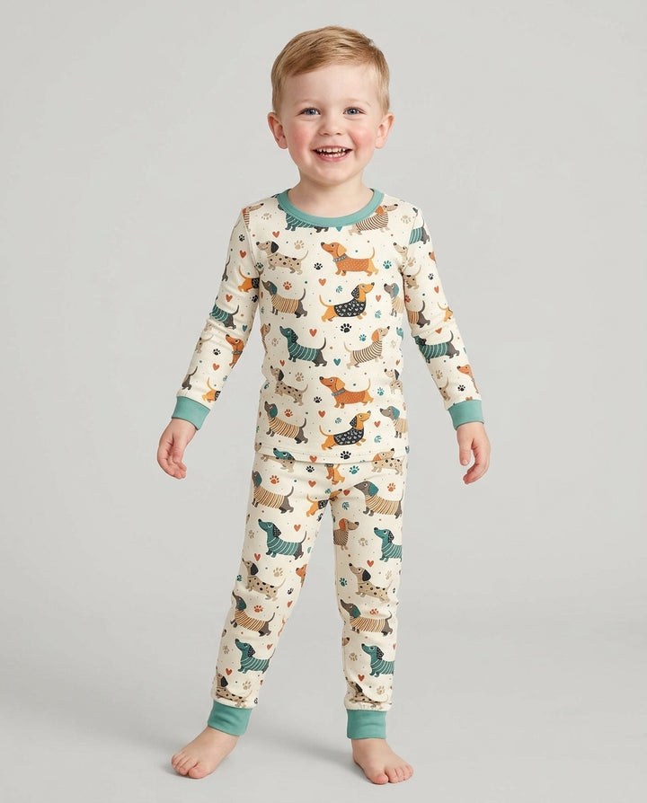 Cartoon Dachshund Bamboo Two Piece Long Sleeve Pajama Set