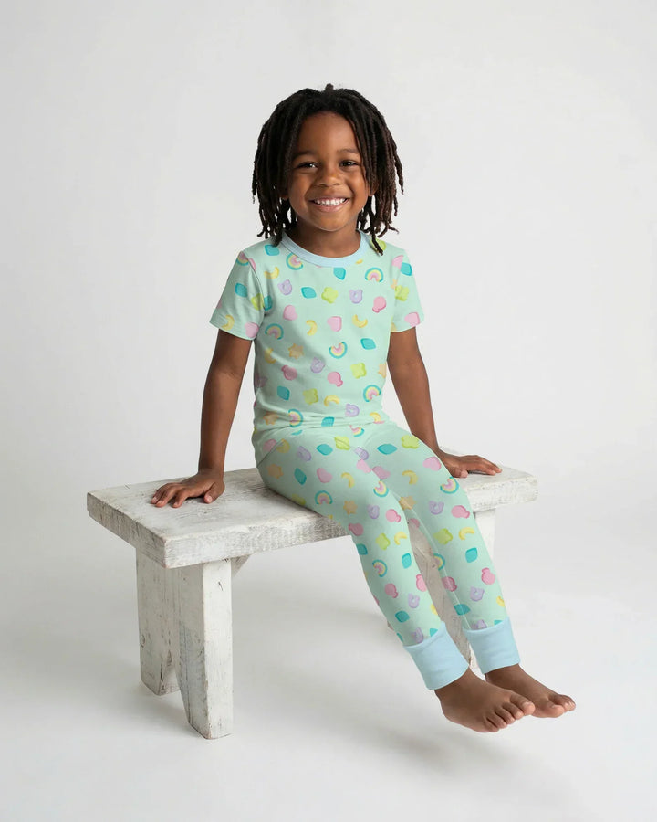 Pastel Lucky Charms Scatter Bamboo Two Piece Short Sleeve Pajama Set