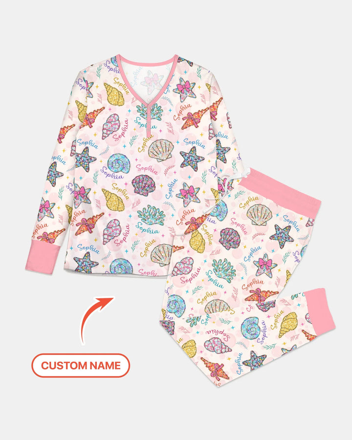 Custom Name Seaside Wildflower Summer Bamboo Women Pajama Set