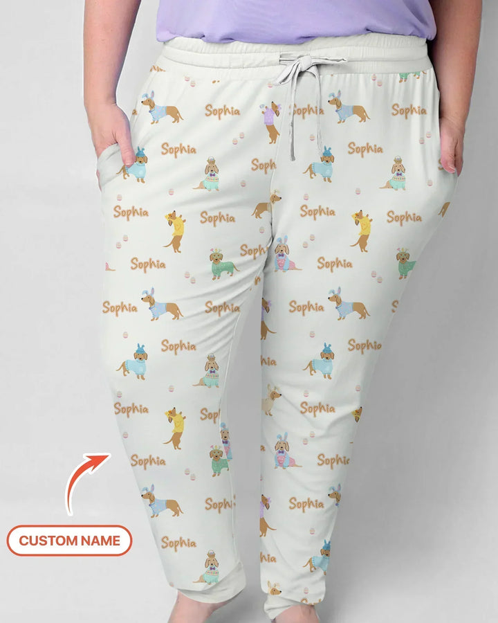 Custom Name Easter Dachshund Bamboo Women Pajama Set