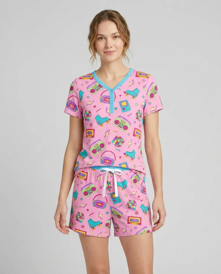 80s Retro Neon Bamboo Women Short Sleeve Short Pajama Set