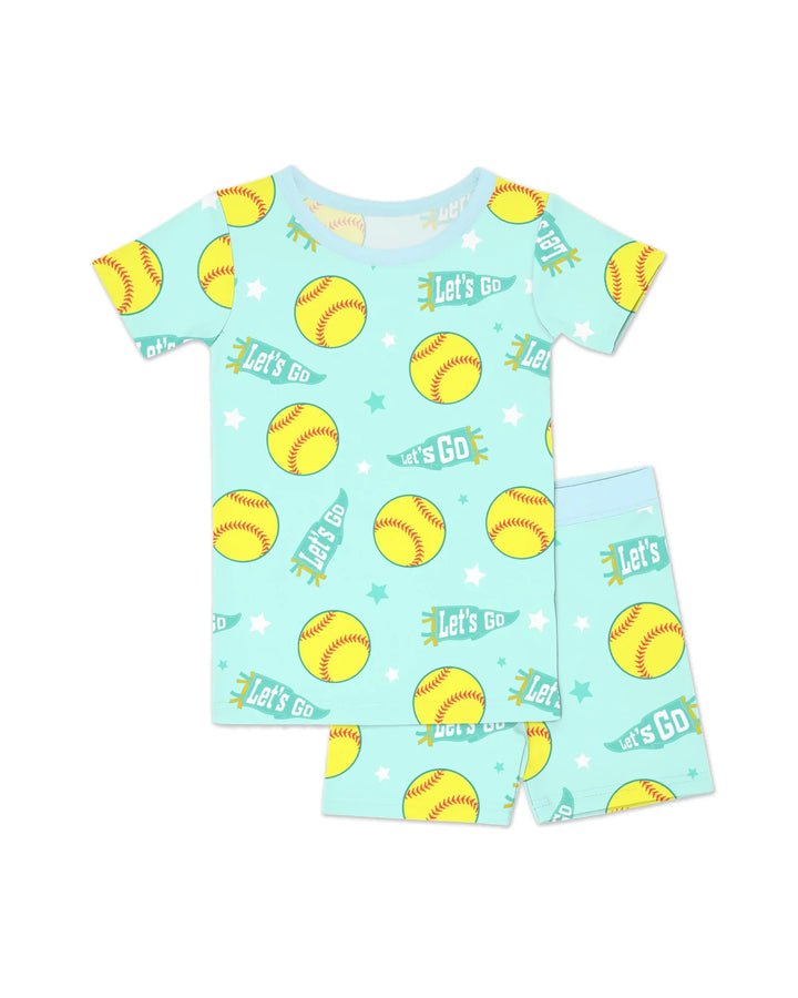 Softball Lovers Bamboo Two Piece Short Sleeve Shorts Pajama Set
