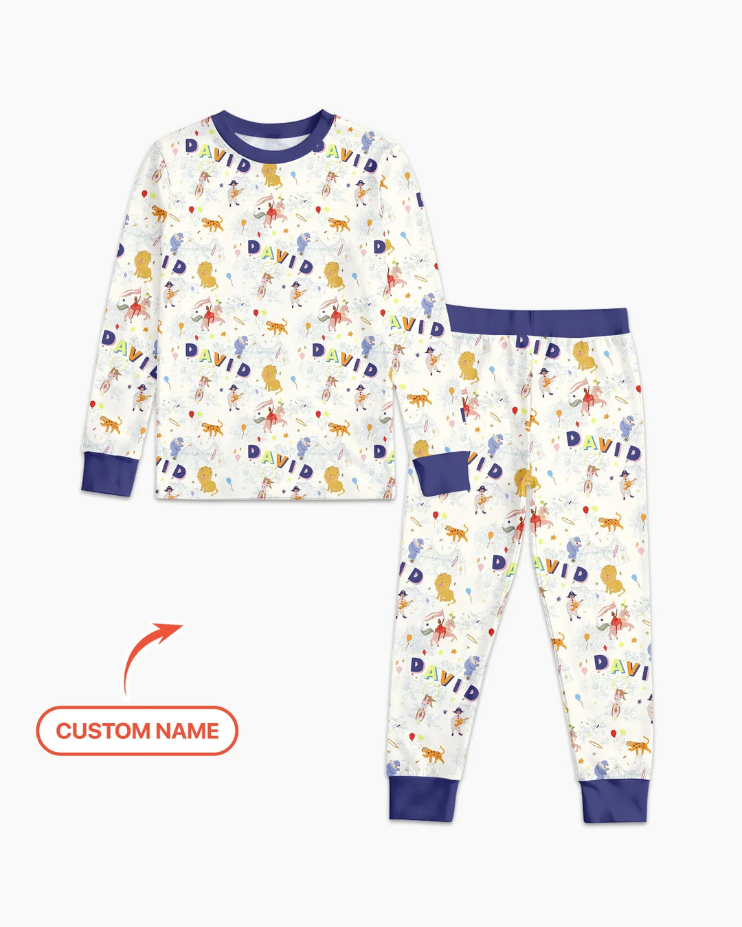 Custom Name Circus Toile Bamboo Two Piece Long Sleeve Pajama Set