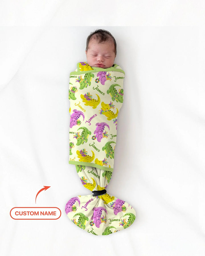 Custom Name Mardi Gras Alligator Bamboo Sleep Bag Swaddler